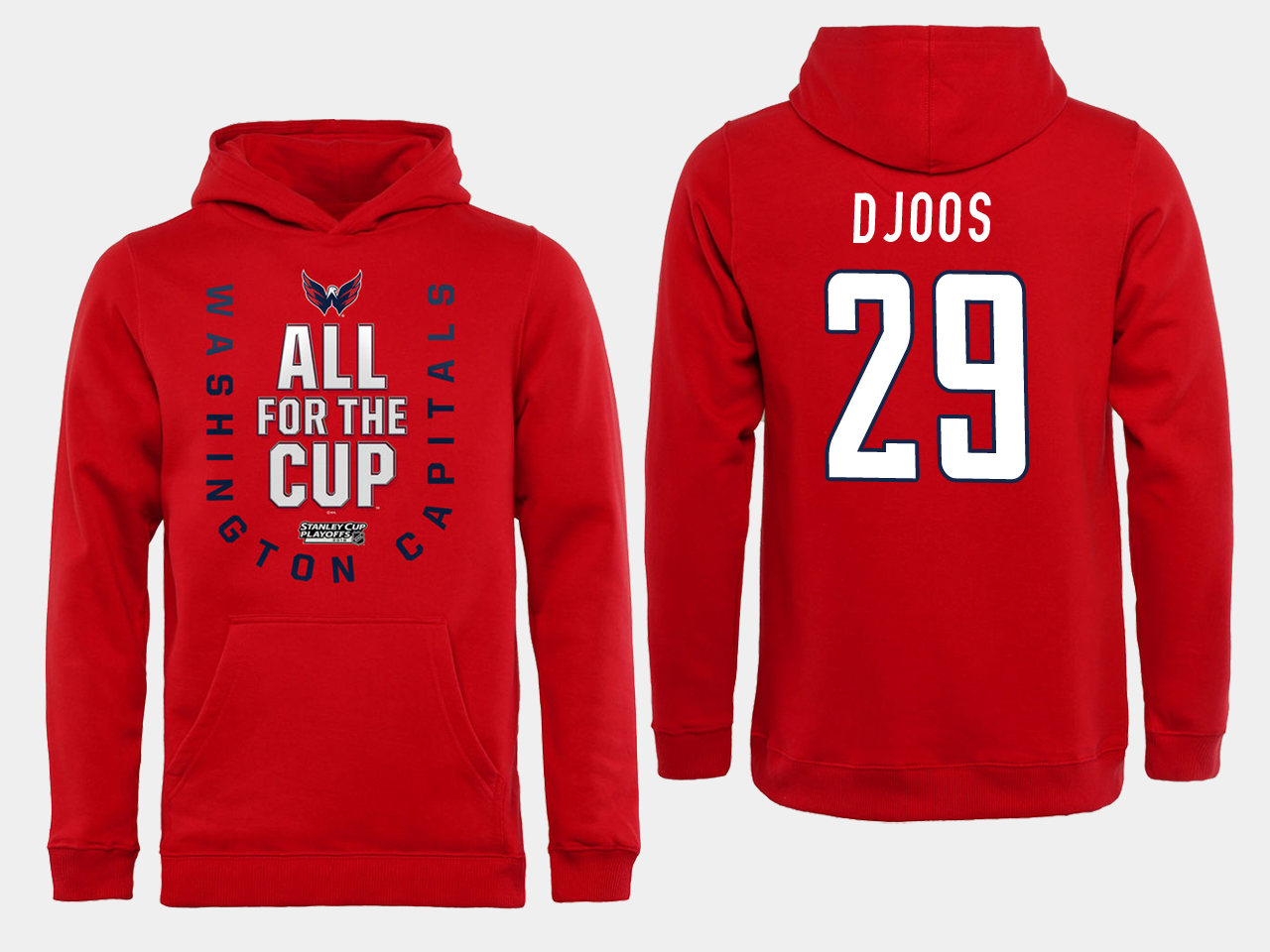 Men NHL Washington Capitals 29 Djoos Red All for the Cup Hoodie